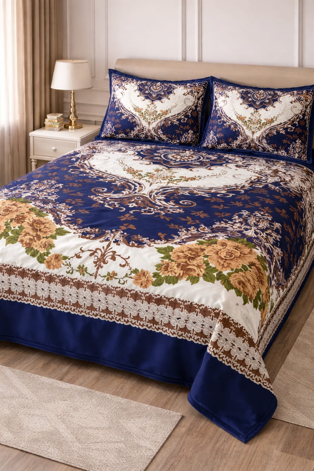 King Size - Cotton Bed Sheet - Blue White