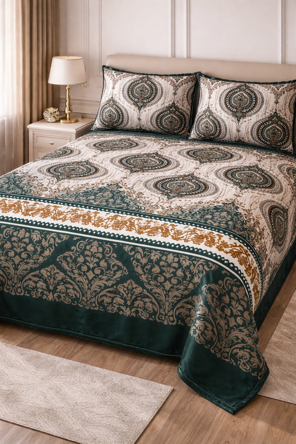 King Size - Cotton Bed Sheet - Green Fashion